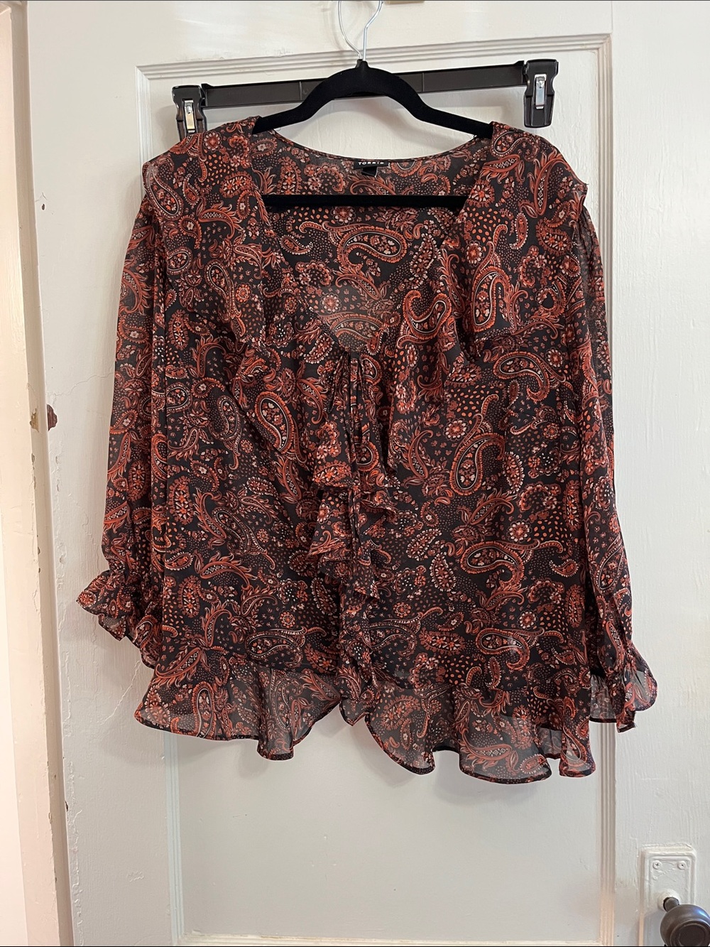 torrid Black & Rust Paisley Ruffle Blouse
